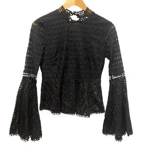 NWT NSR Neiman Marcus Napean Sea Rd Black Lace High Neck Peplum Top Women's S